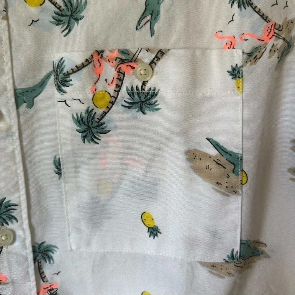 American Eagle Tropical Beach Flamingo Print White Short Sleeve Button Down M - Picture 3 of 7